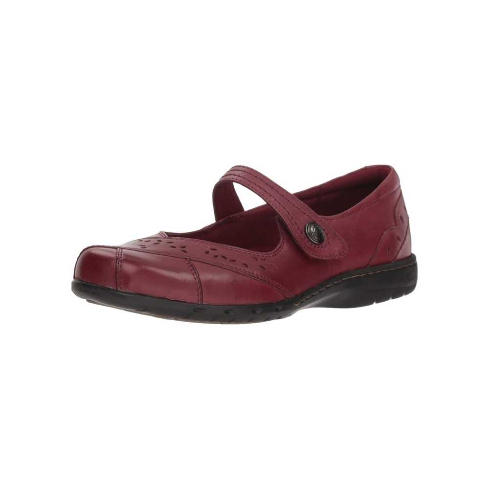 Rockport Cobb Hill Petra Mary Jane Flat Bordeaux Red Leather Perforated 8.5 W